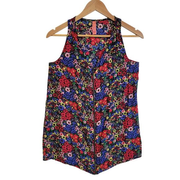 Vintage Eight‎ Sixty Silk Ditzy Floral Top Zipper Summer Vacation Bloomcore Sz S - Picture 1 of 6